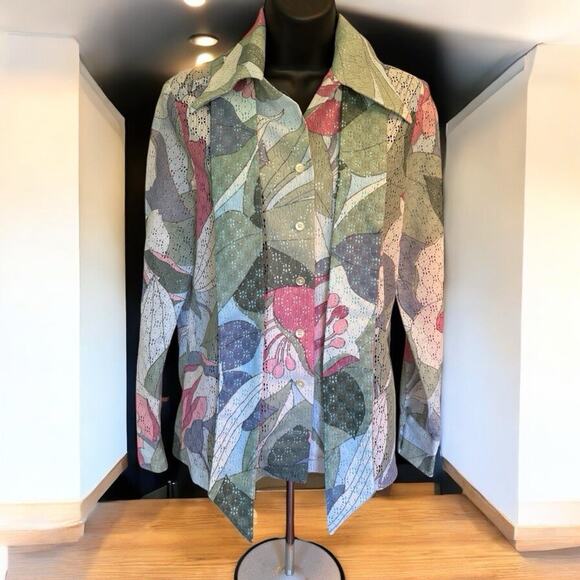 Seperate Thoughts Dresses & Skirts - Vintage Separate Thoughts Nardis Open Weave Floral Stained Glass Blouse Sz Med